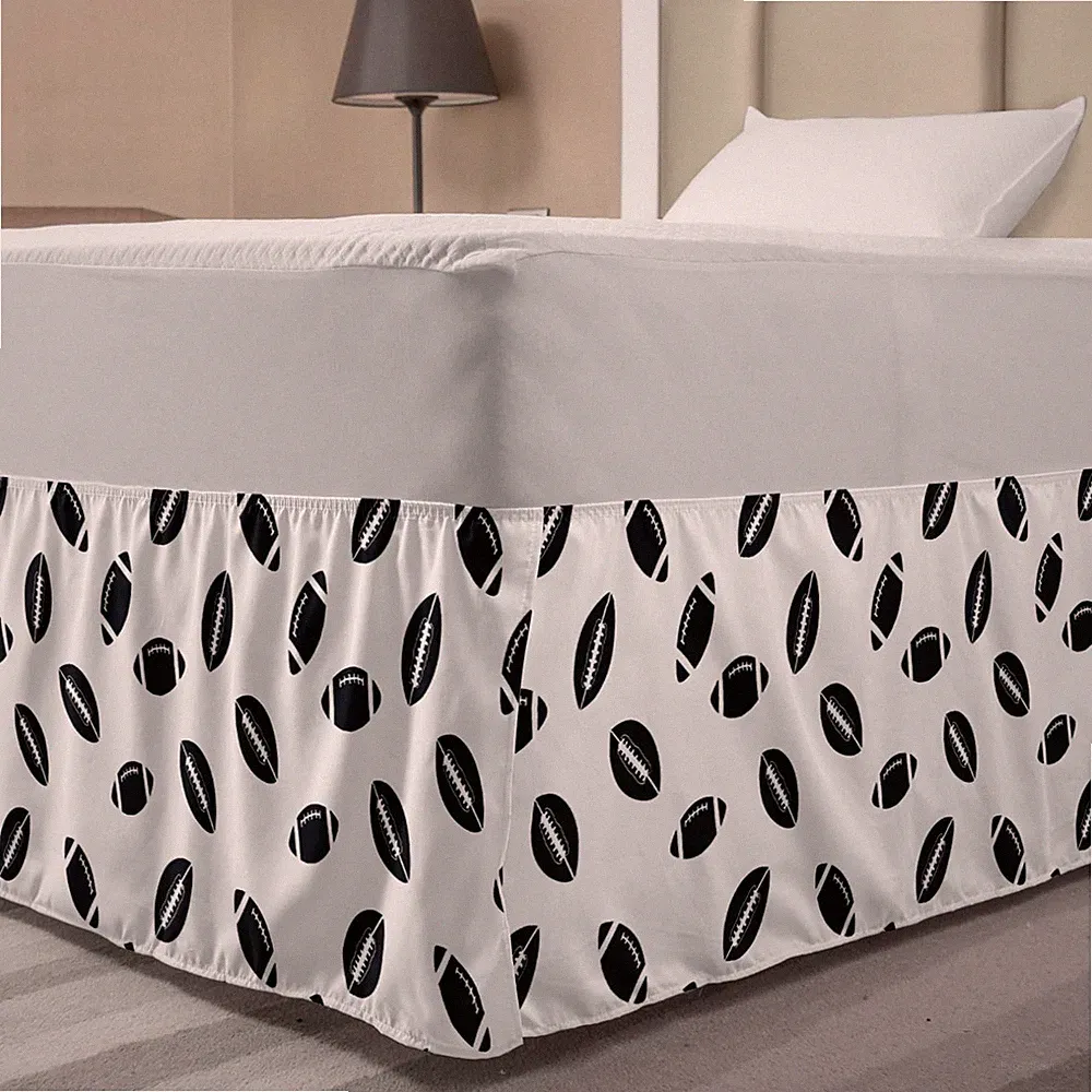 Ambesonne American Football Bed Skirt, Monochrome Pattern Rugby Balls US Culture