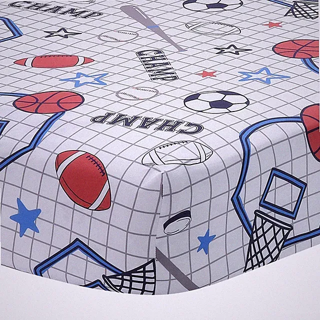Baby Sports 100% Cotton Fitted Crib Sheet - Football/Basketball