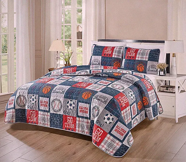 Bedspread Set Kids/Teens All Star Sport Basketball Soccer Baseball Football P...