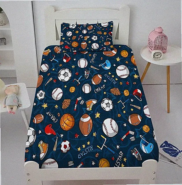 Boys Sports Fitted Twin Size 3D Soccer Basketball Baseball Football Bedding f...