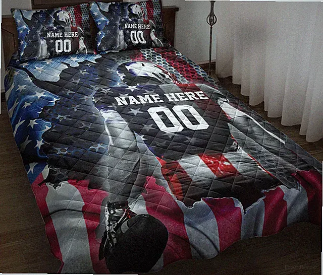 Custom American Football Quilt Blanket Pillowcases Bedding Bed Set Bedspread
