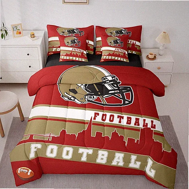 Erosebridal Football 7 Pcs Comforter Set Queen Fans Queen, Red Black