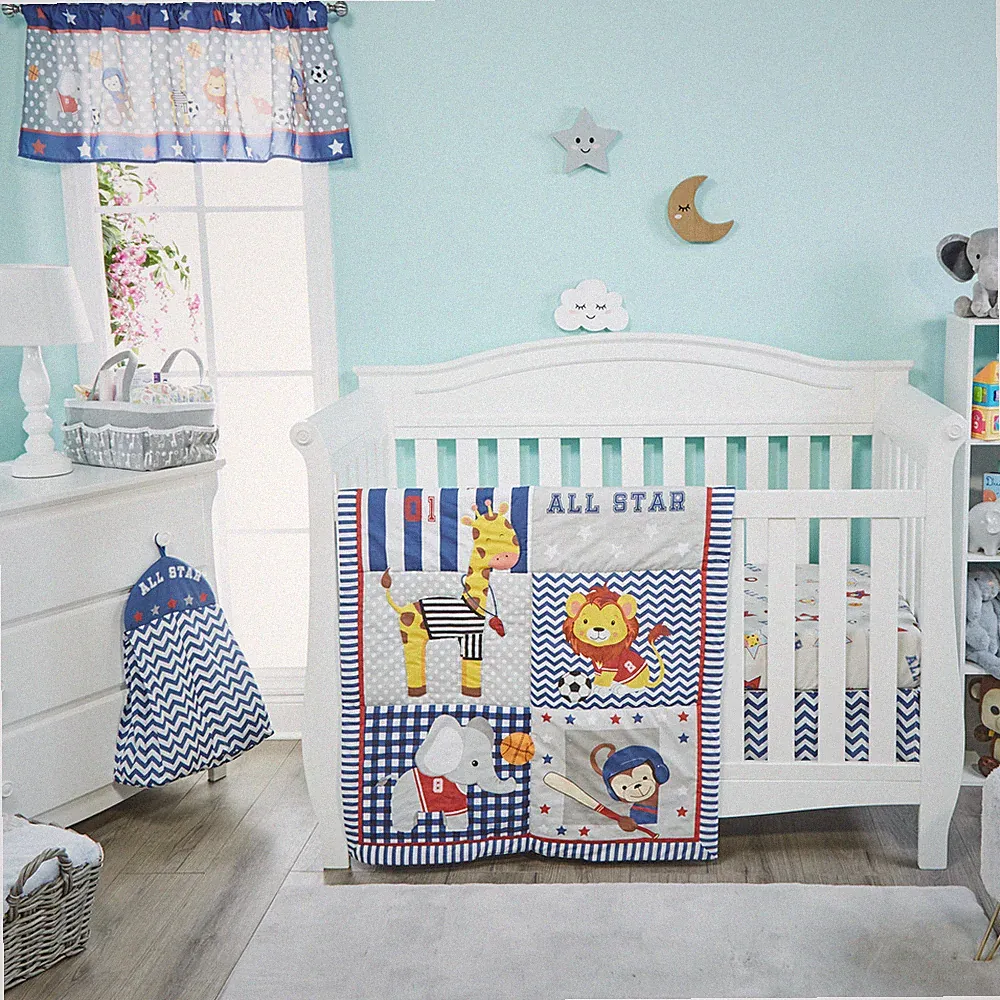 EVERYDAY KIDS 4 Piece Boys Crib Bedding Set - Jungle Sports