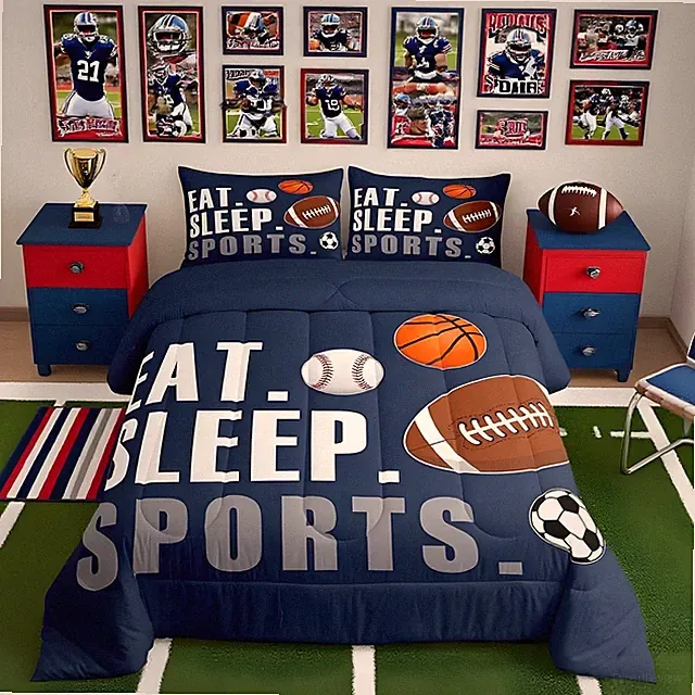 Feelyou Football Comforter Set Twin Size Kids Basketball Baseball Soccer Comf...