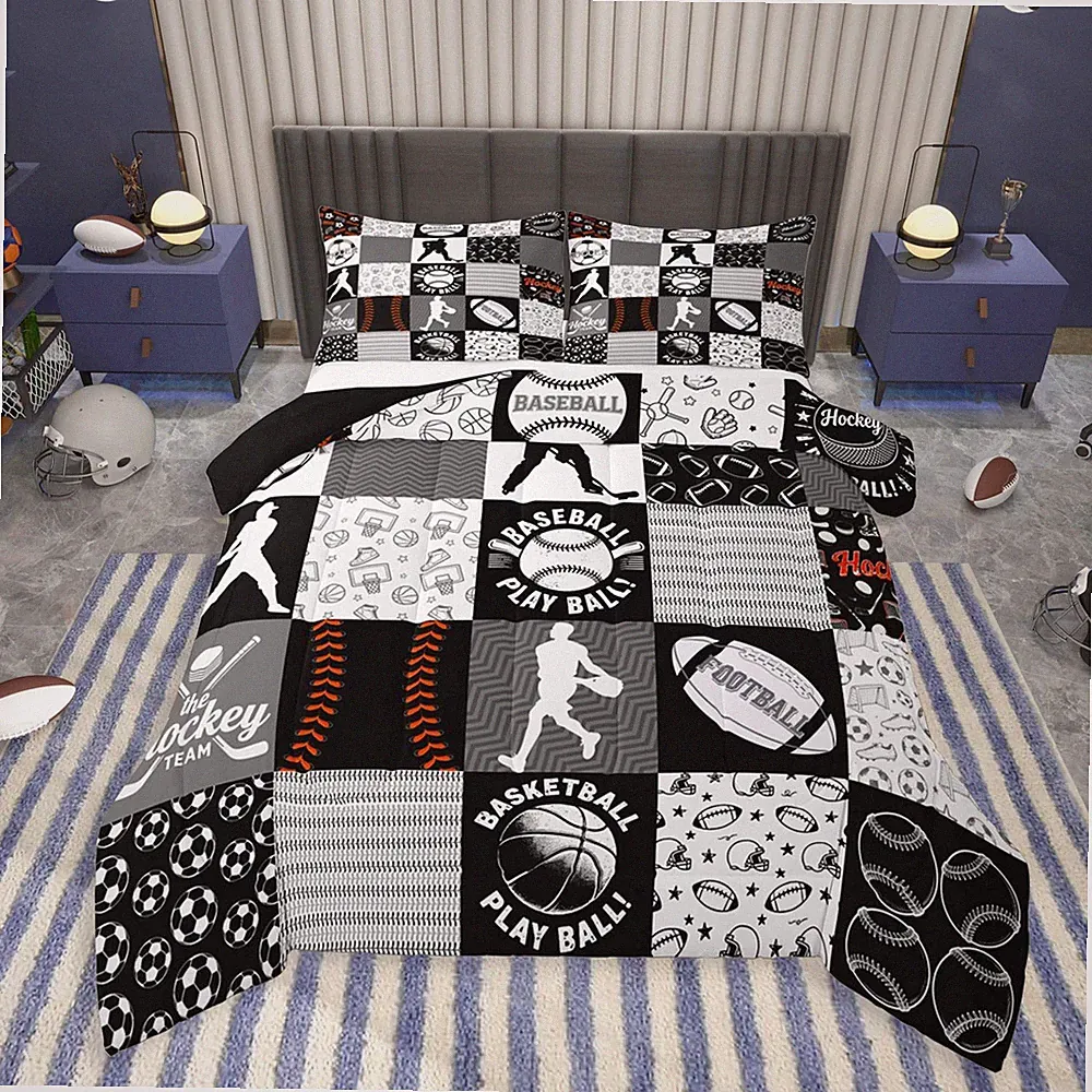 Football Baseball Soccer Comforter Set Boys Sports Bedding Set Size with 1 Pi...