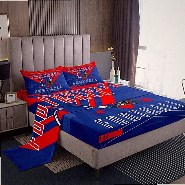 Football Bed Sheets Set Boys Girls Queen Size Fitted with 16 Inch Deep Pocket...