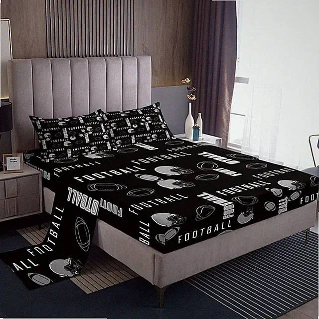 Football Bed Sheets Set Queen Size Rugby Sports Bedding Set for Boys Girls De...