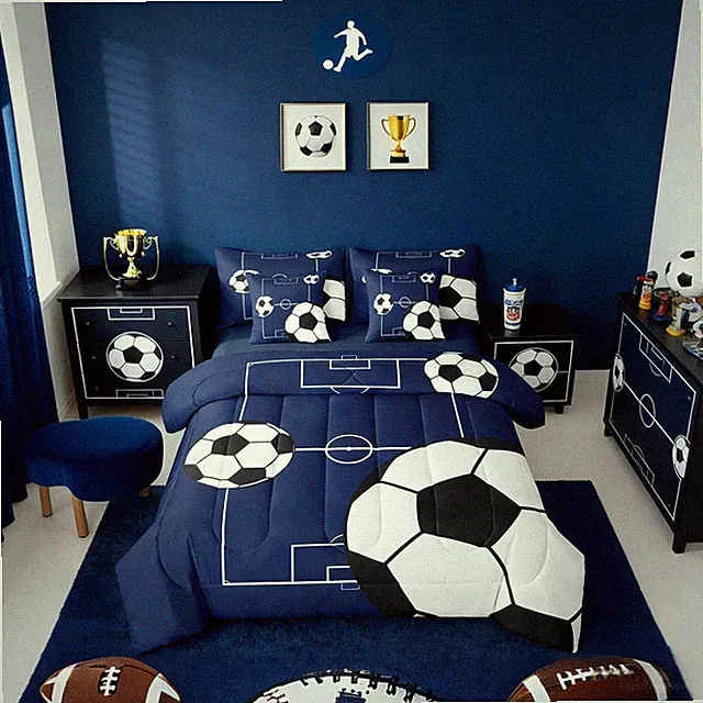Football Bedding Set Full Size 7 Pieces Boys Sports Theme for Teens Soccer Ba...