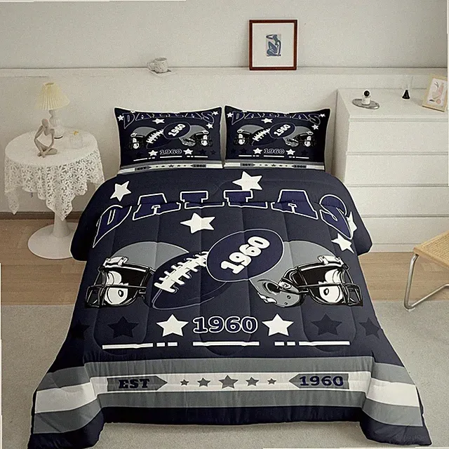 Football Bedding Set Twin Size Dallas Comforter Set for Boys Girls Football F...