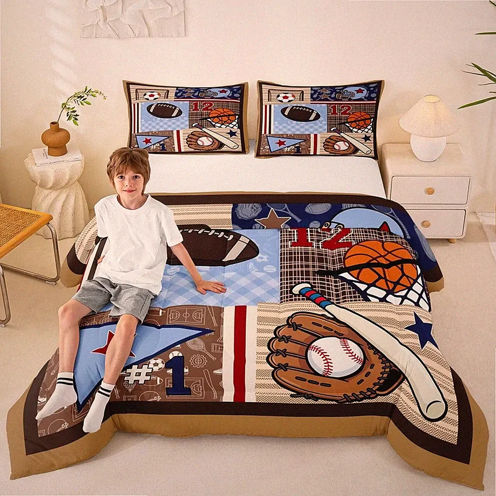 Football Bedding Set Twin Size,Sports Comforter Sets for Boys Teens Bedroom D...