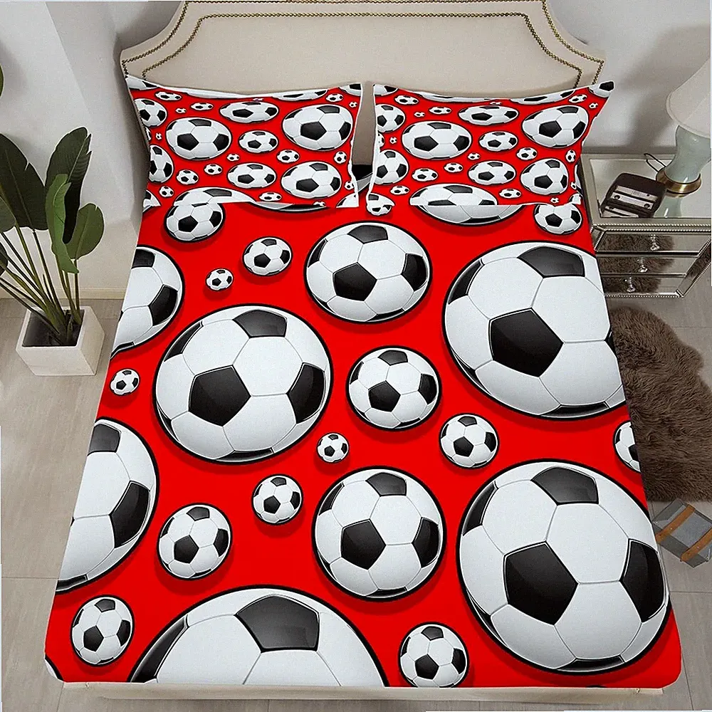 Football Bedding Sheet for Girls Boys Children Sports Theme Fitted Sheet Socc...
