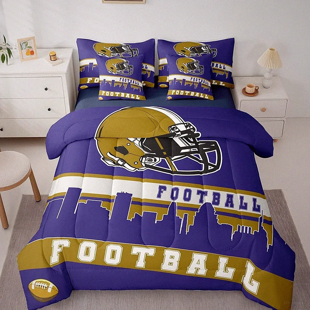 Football City 7 Pcs Comforter Set Full Football Bedding for Purple Rugby Game...