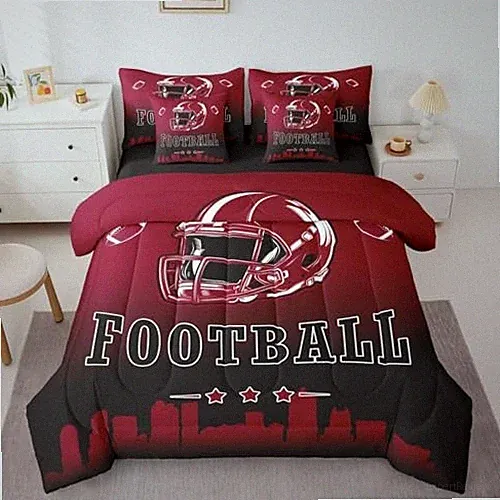 Football City 7 Piece Bedding Set American Soccer Comforter Full Brown Black
