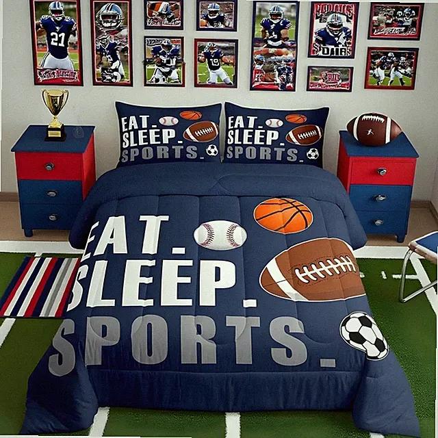 Football Comforter Set Twin Size Basketball Baseball Soccer Comforter for Boy...