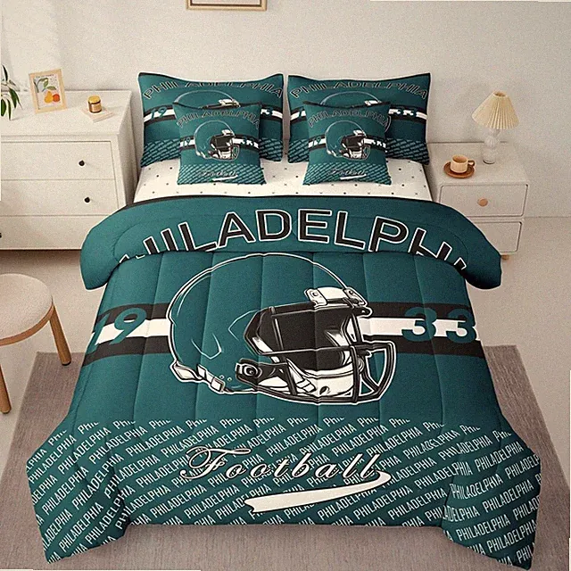 Football Comforter Set with Sheets 7 Piece King Size Philadelphia Bedding Set fo