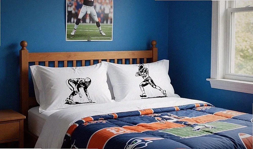 Football Cotton Pillow Case Set Running Back v Defense sports bedding room decor
