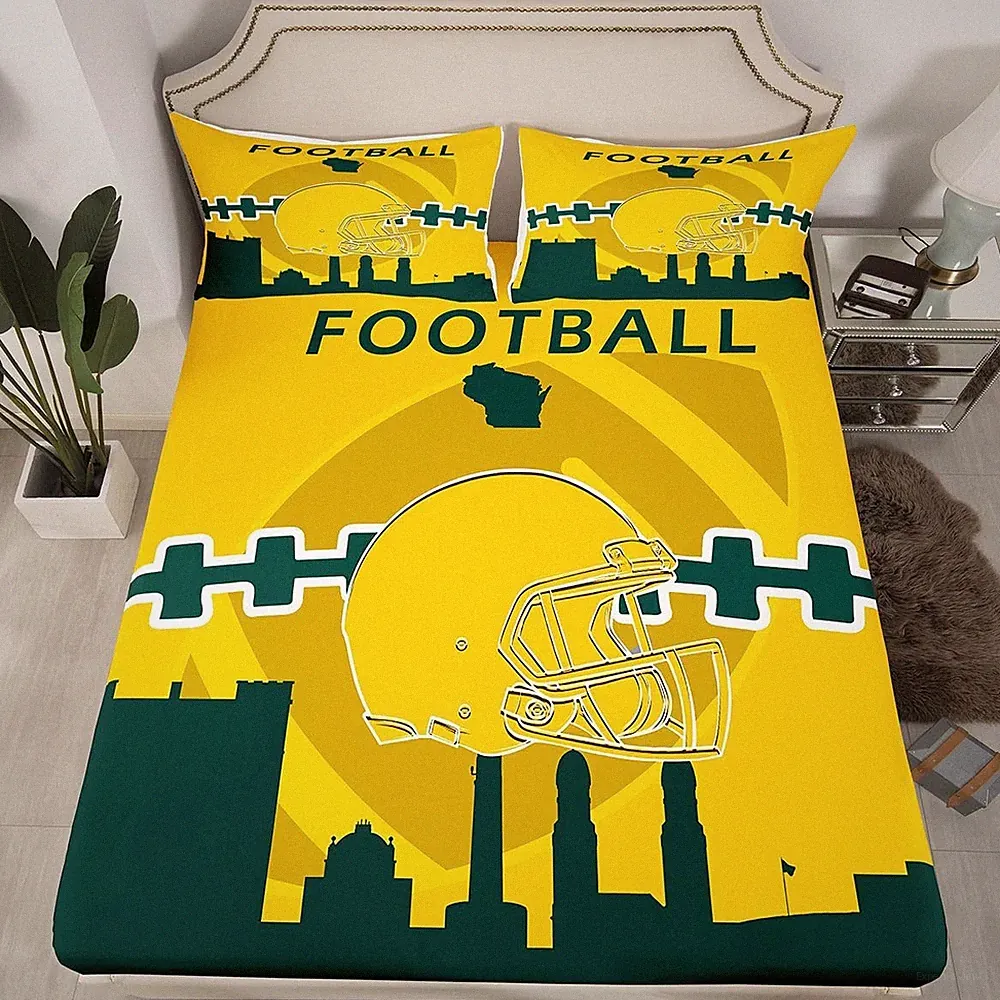 Football Fitted Twin Size,Boys Football Bed Sheets Rugby Lovers Bed Cover Spo...