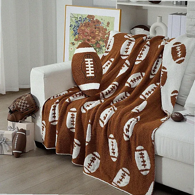 Football Throw Blanket and Pillow Set Include 50 x 60 Inch Soft Sports Throw...