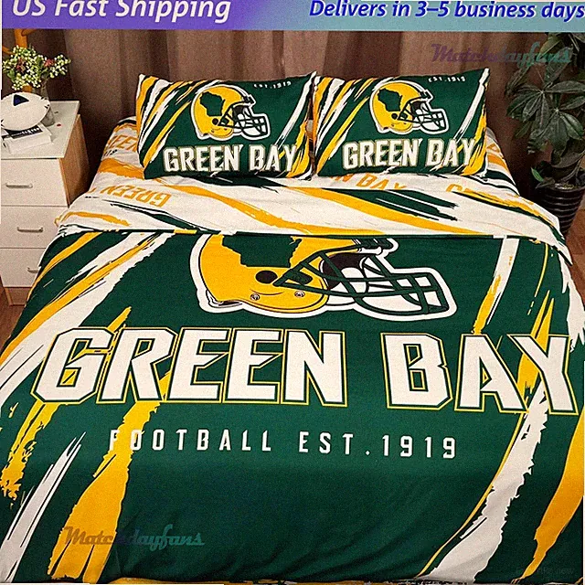 Green Bay Football Bedding Comforter Set Duvet Cover Twin Queen/Free Hat Include