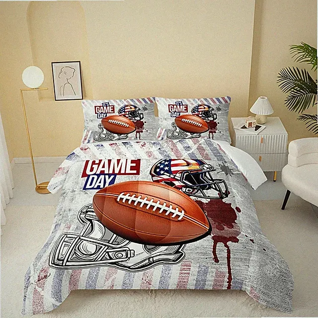 Kids Baseball Football Comforter Set Full Size Cartoon Helmet Print Youth