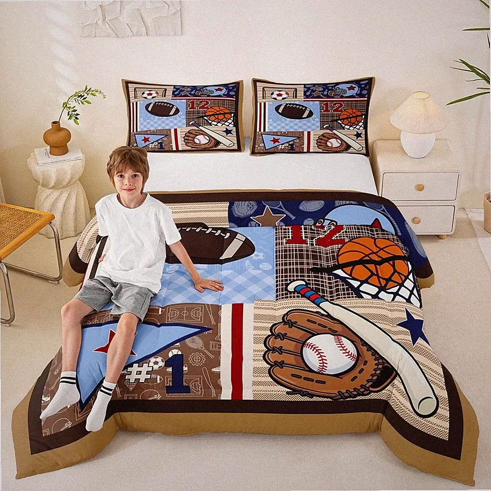 Kids Football Bedding Set Twin Size,Sports Comforter Sets for Boys Teens Bedr...