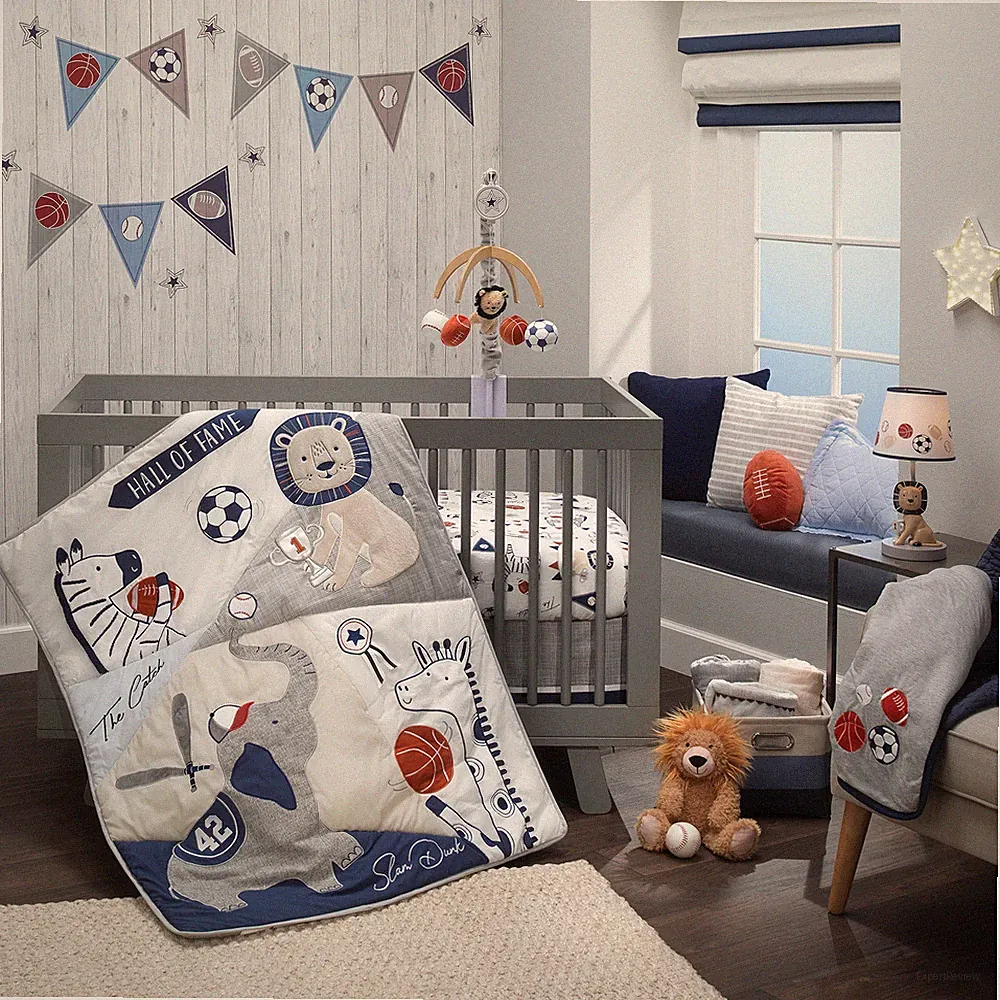 Lambs & Ivy Hall of Fame Sports Animals 5-Piece Crib Bedding Set - Gray/Blue