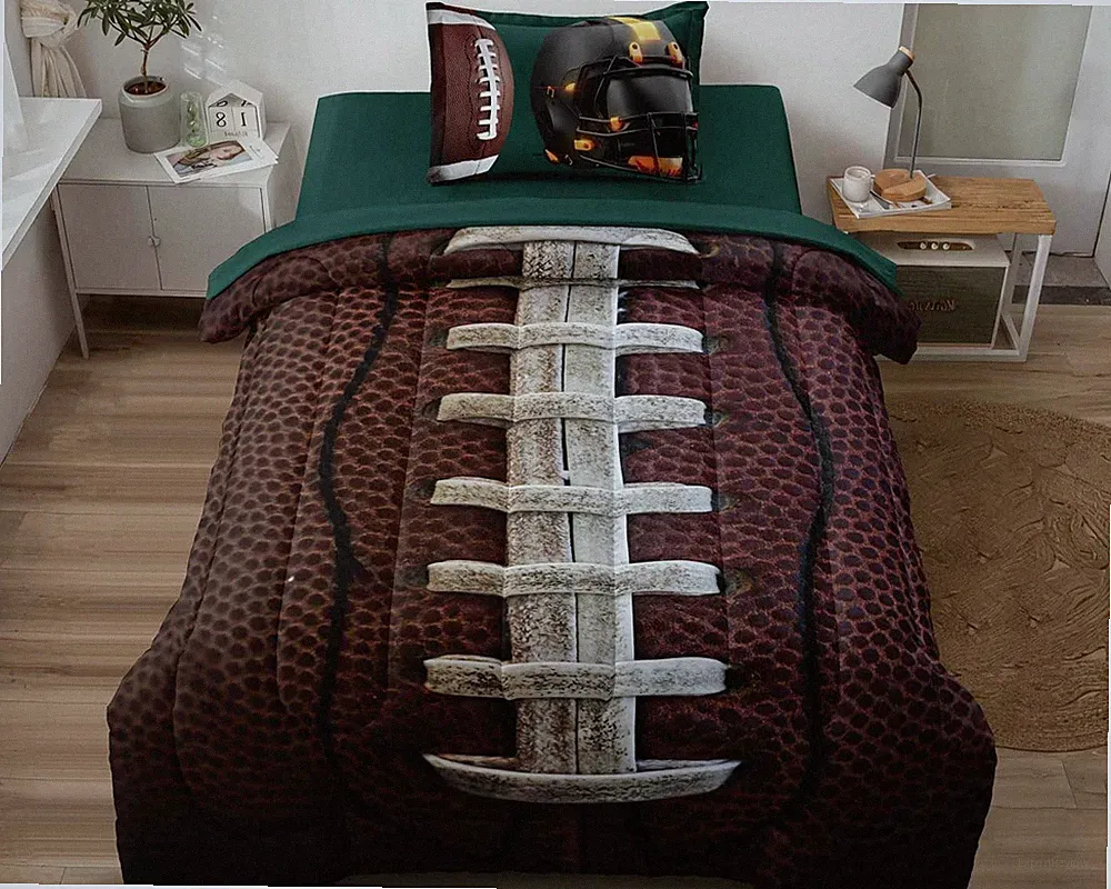 Leaflin Teen Boy Football Bedding Set Twin Size, 4 Pieces American Football C...
