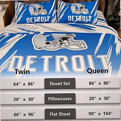 New Detroit Football Bedding Set Blue Gray Cover Twin Queen 4pcs/Free Hat Inclue