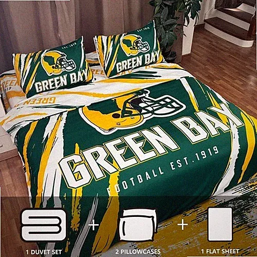 New Green Bay Football Bedding Sham Pillow Set Twin Queen 4pcs/Free Hat Include
