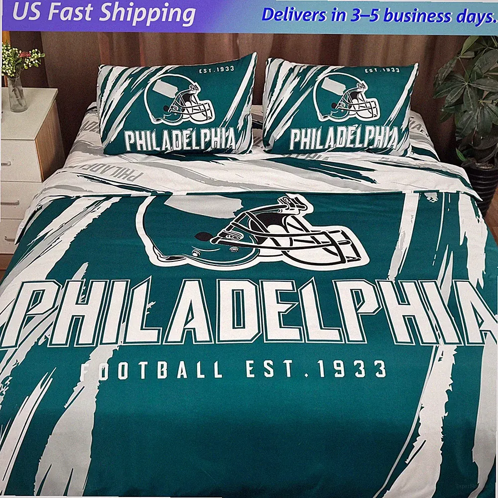 Philadelphia Football Bedding Cover Twin Queen Midnight Green/Free Hat Included