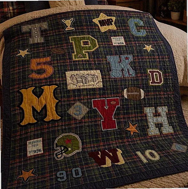 Pottery Barn Kids full queen plaid Football only blanket 68X88 inch
