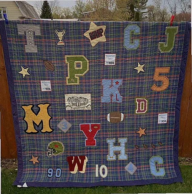 Pottery Barn Kids full queen plaid Football Quilt & Pillow shams EUC