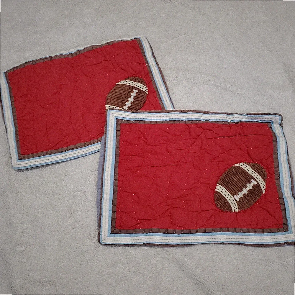 Pottery Barn Kids Red Quilted Football Toddler Crib Pillow Sham Cover Set Pair