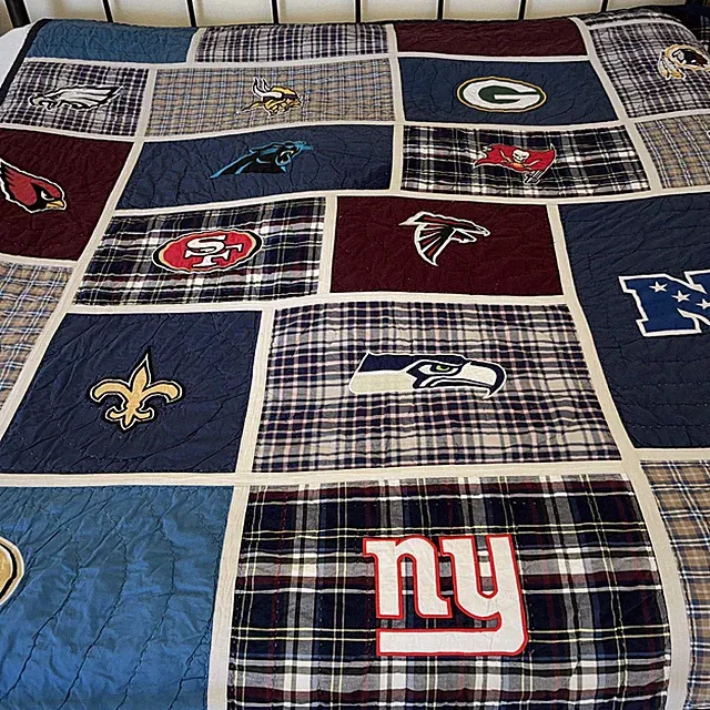 Pottery Barn PB Teen NFL Football Team Logos Full Queen Quilt Patchwork Plaid