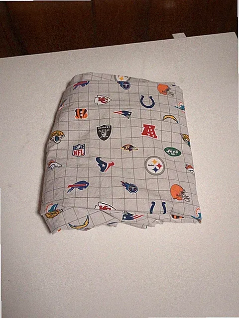 Pottery Barn Teen "NFL Logos Gray Grid" Full Fitted Sheet