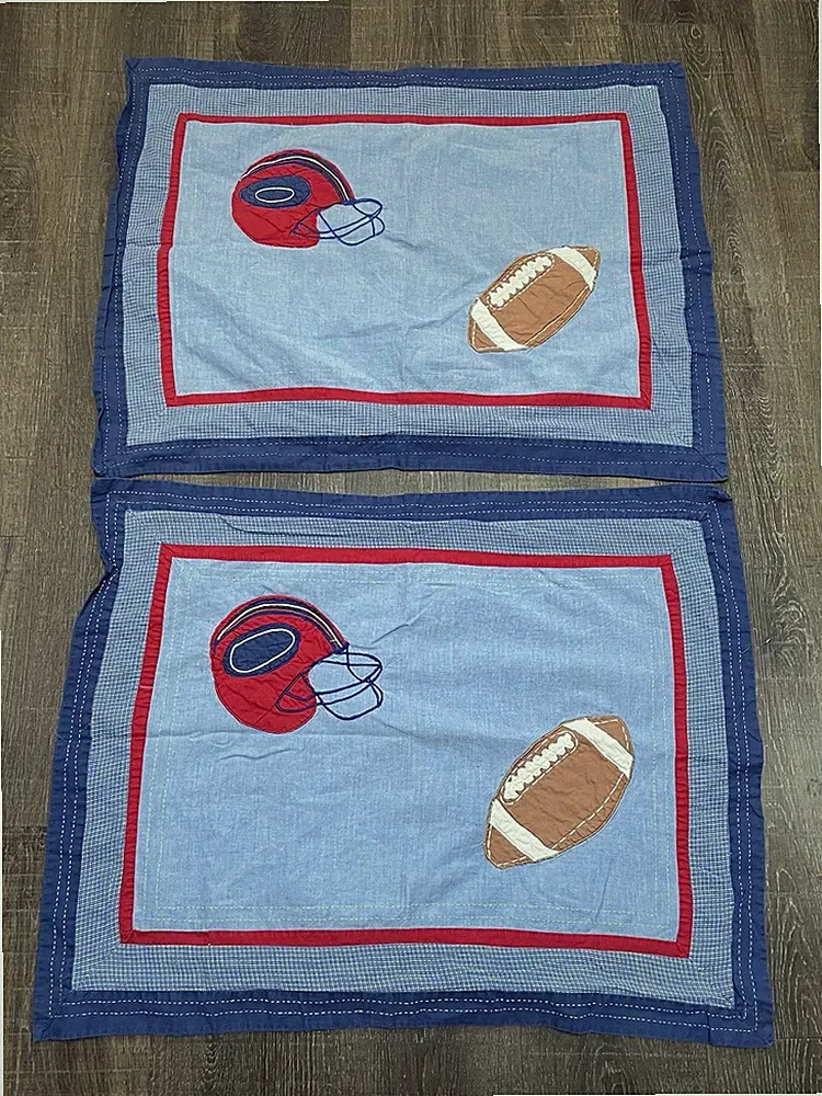 Set Of 2 Football Embroidered Pillow Shams Standard Size