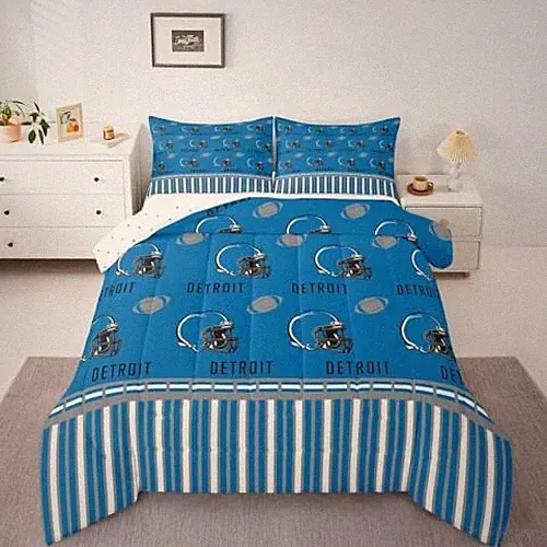 Size Football Duvet Quilt Boys Girls Detroit Bedding Set for Twin Blue Gray