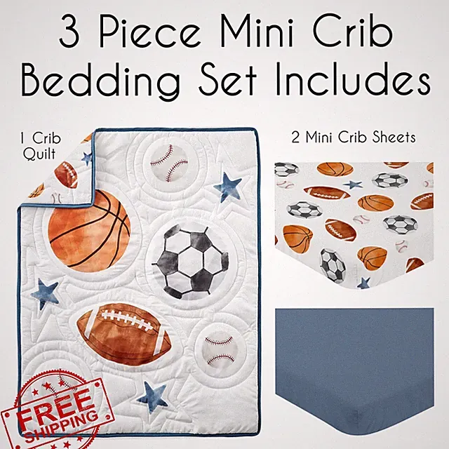 Sweet Jojo Designs Sports Mini Crib Bedding Set Soccer Football Blue