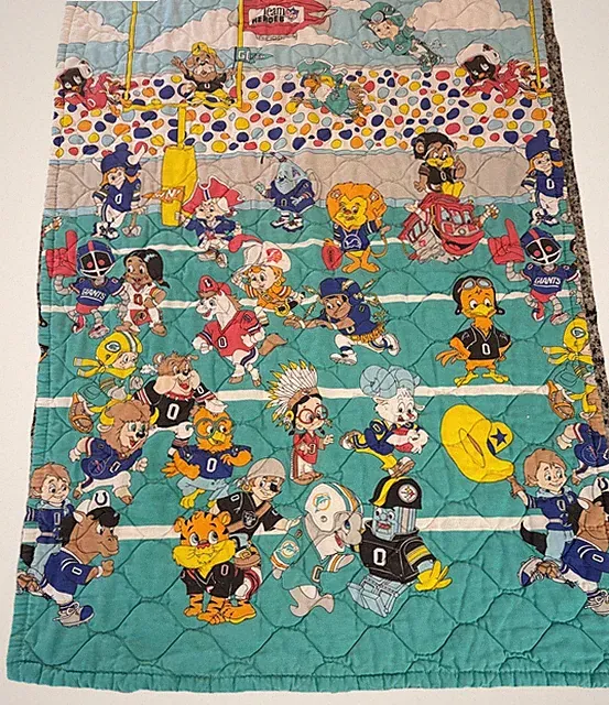 Vintage 80s NFL Team Hero Mascot Quilted Baby Blanket 56x40 3 Pc Includes Sheets