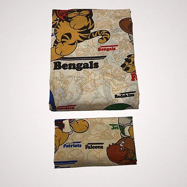 Vintage NFL Football Twin Sheet Set 80s Huddles American Flat & Pillowcase Only