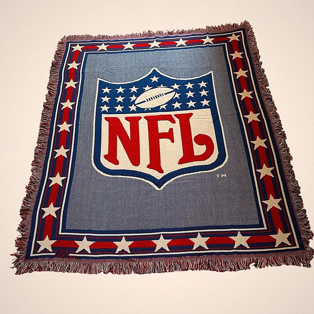 Vintage NFL Tapestry Throw Blanket 55x42 Red White Blue USA National Football