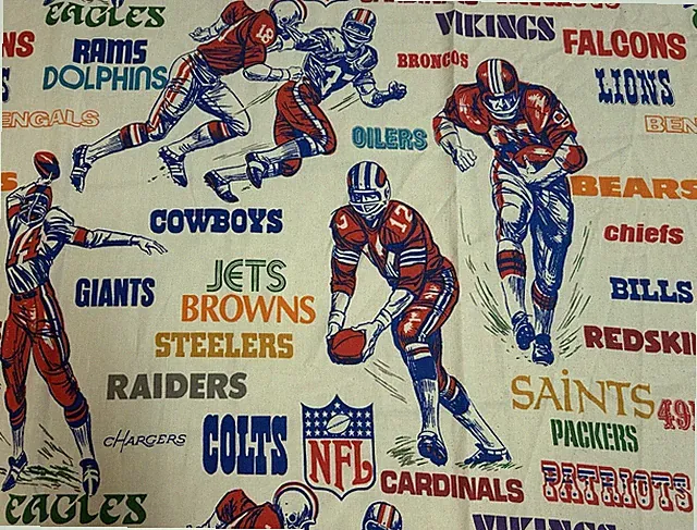 Vintage Sears 60s NFL FOOTBALL Twin Bedspread Cover 108” x 63” Cotton Polyester